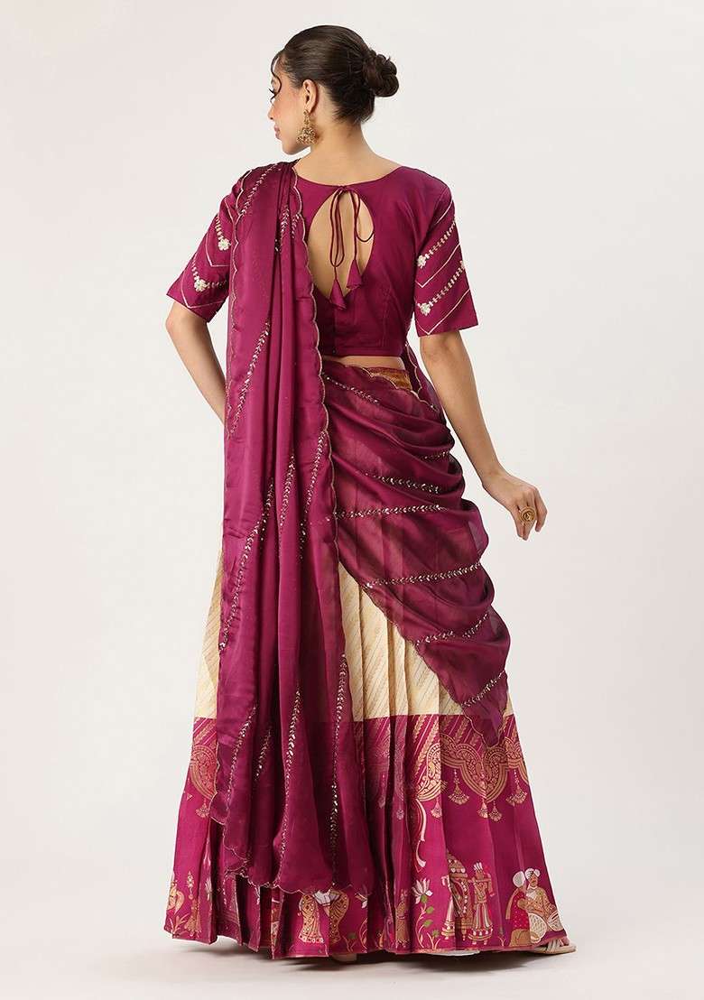 Purple Emboridered Blended Lehenga Choli - Indya