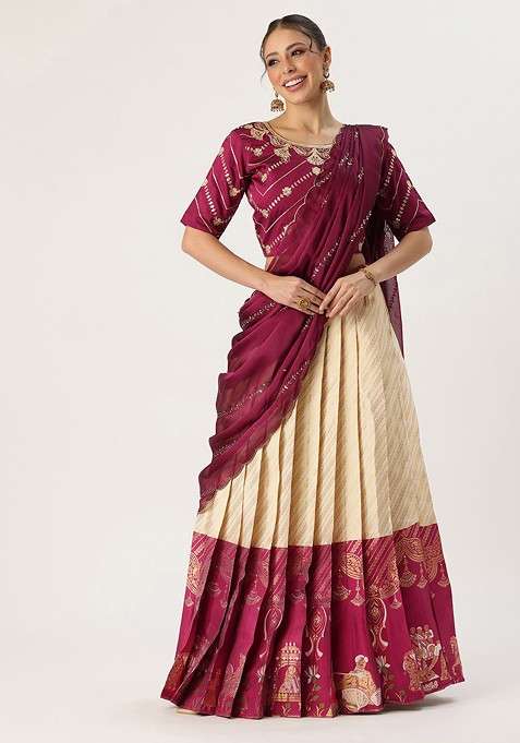 Purple Emboridered Blended Lehenga Choli