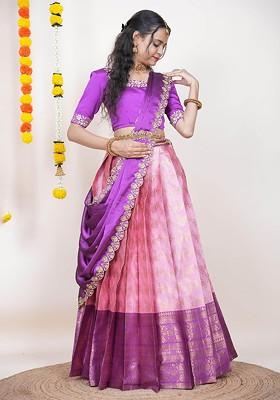 Pink Zari Work Blended Lehenga Choli