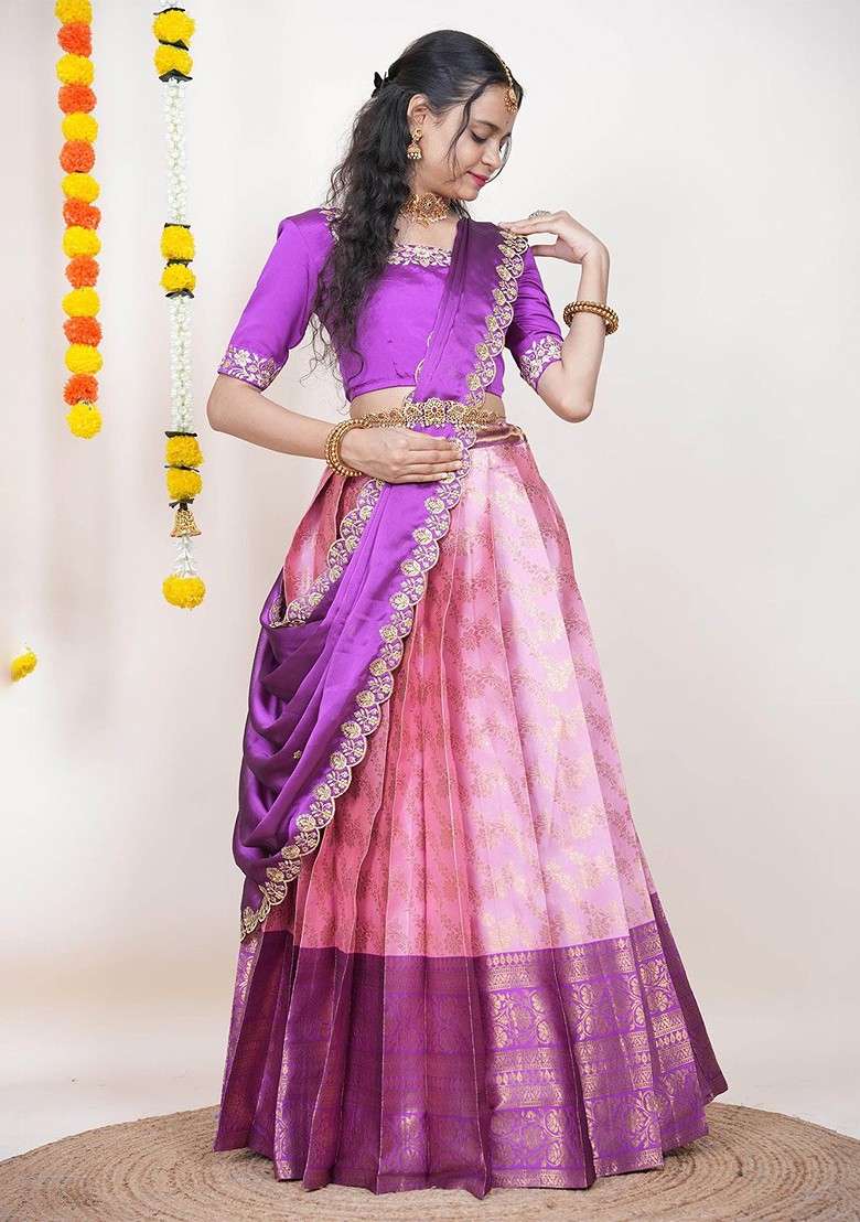 Pink Zari Work Blended Lehenga Choli - Indya
