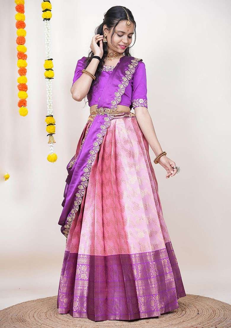Pink Zari Work Blended Lehenga Choli - Indya