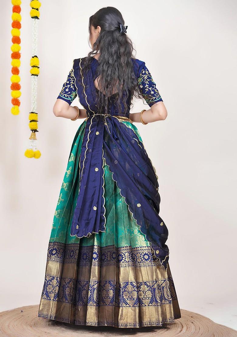 Turquoise Blue Woven Design Blended Lehenga Choli - Indya