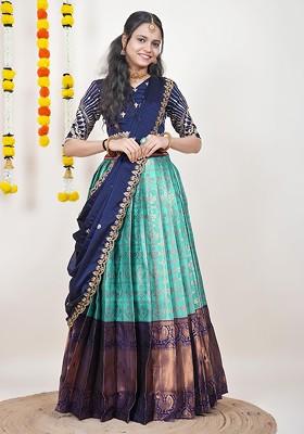 Sea Green Woven Design Blended Lehenga Choli