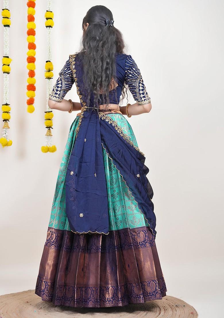 Sea Green Woven Design Blended Lehenga Choli - Indya