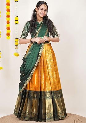 Orange Woven Design Blended Lehenga Choli
