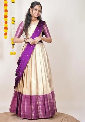 Purple Woven Design Blended Lehenga Choli