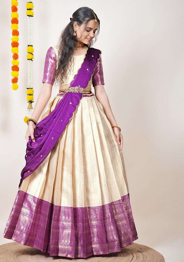 Purple Woven Design Blended Lehenga Choli - Indya