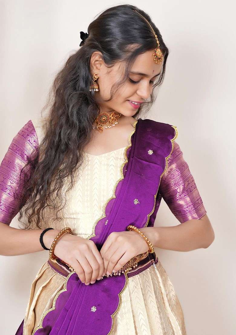 Purple Woven Design Blended Lehenga Choli - Indya