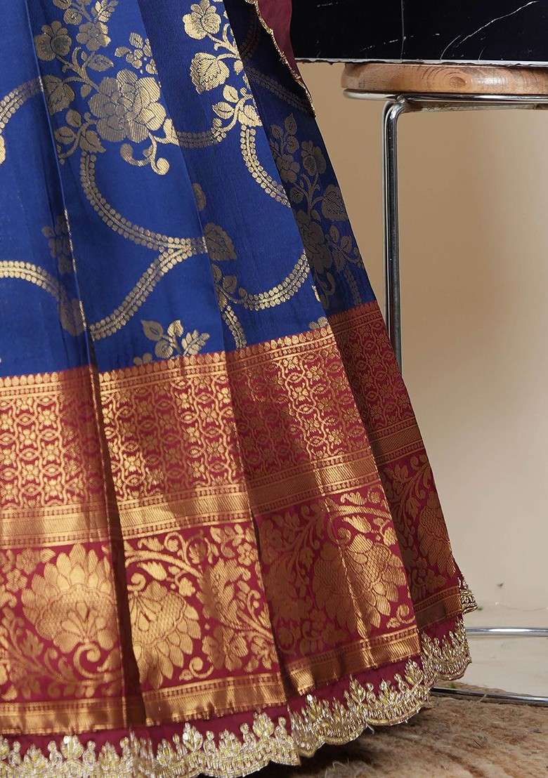 Navy Blue Woven Design Blended Lehenga Choli - Indya