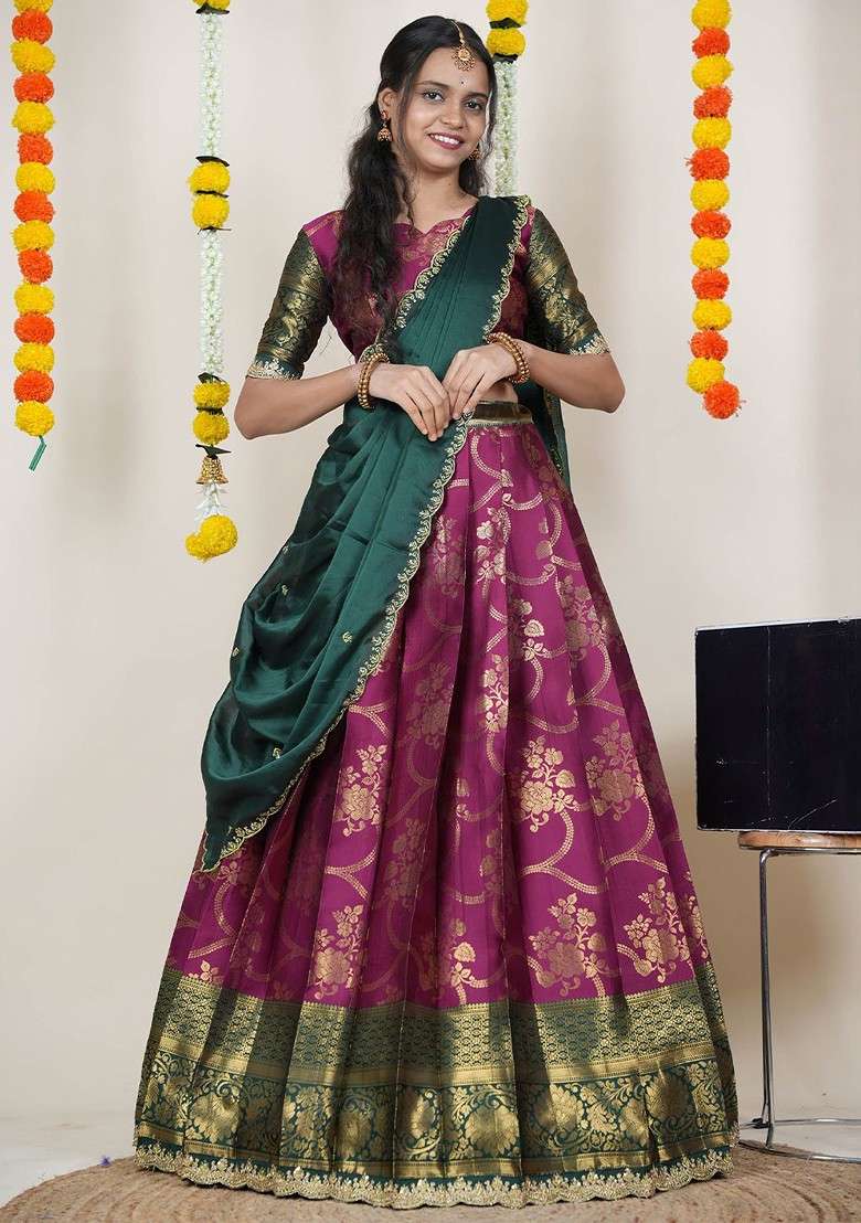 Purple Woven Design Blended Lehenga Choli - Indya