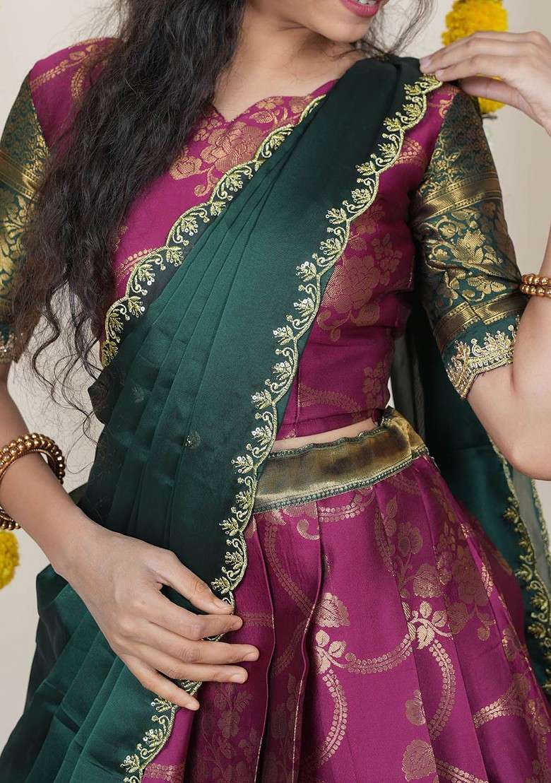Purple Woven Design Blended Lehenga Choli - Indya