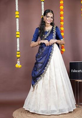 Navy Blue Emboridered Blended Lehenga Choli