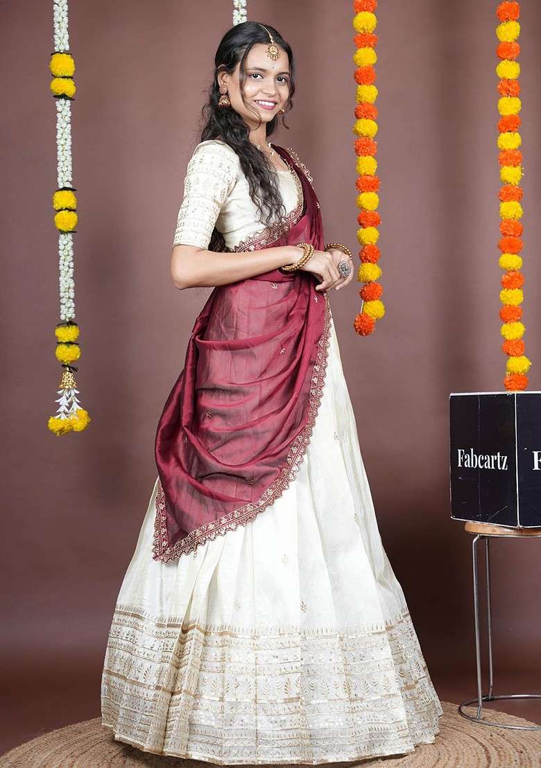 Maroon Emboridered Blended Lehenga Choli - Indya