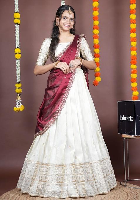 Maroon Emboridered Blended Lehenga Choli — view on Indya