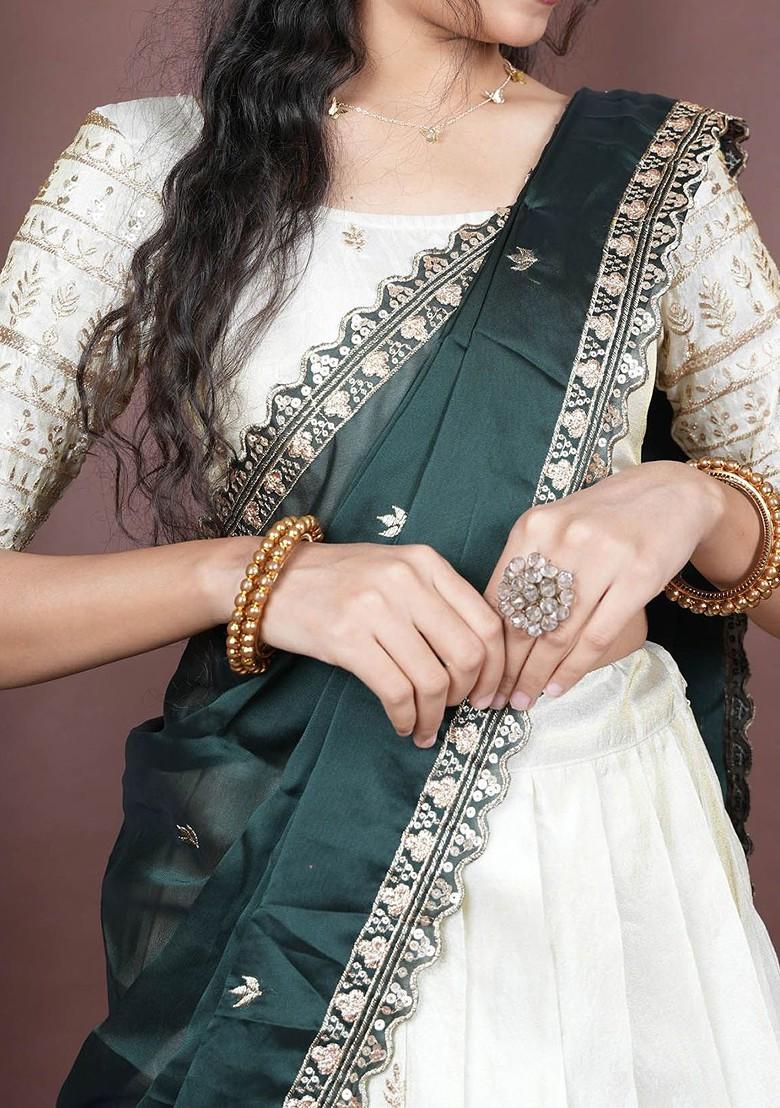 Green Emboridered Blended Lehenga Choli - Indya