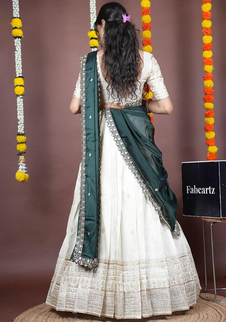 Green Emboridered Blended Lehenga Choli - Indya