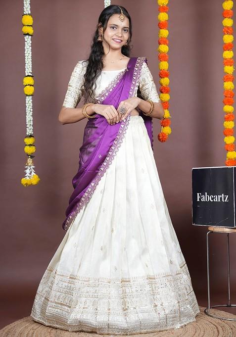 Violet Emboridered Blended Lehenga Choli — view on Indya