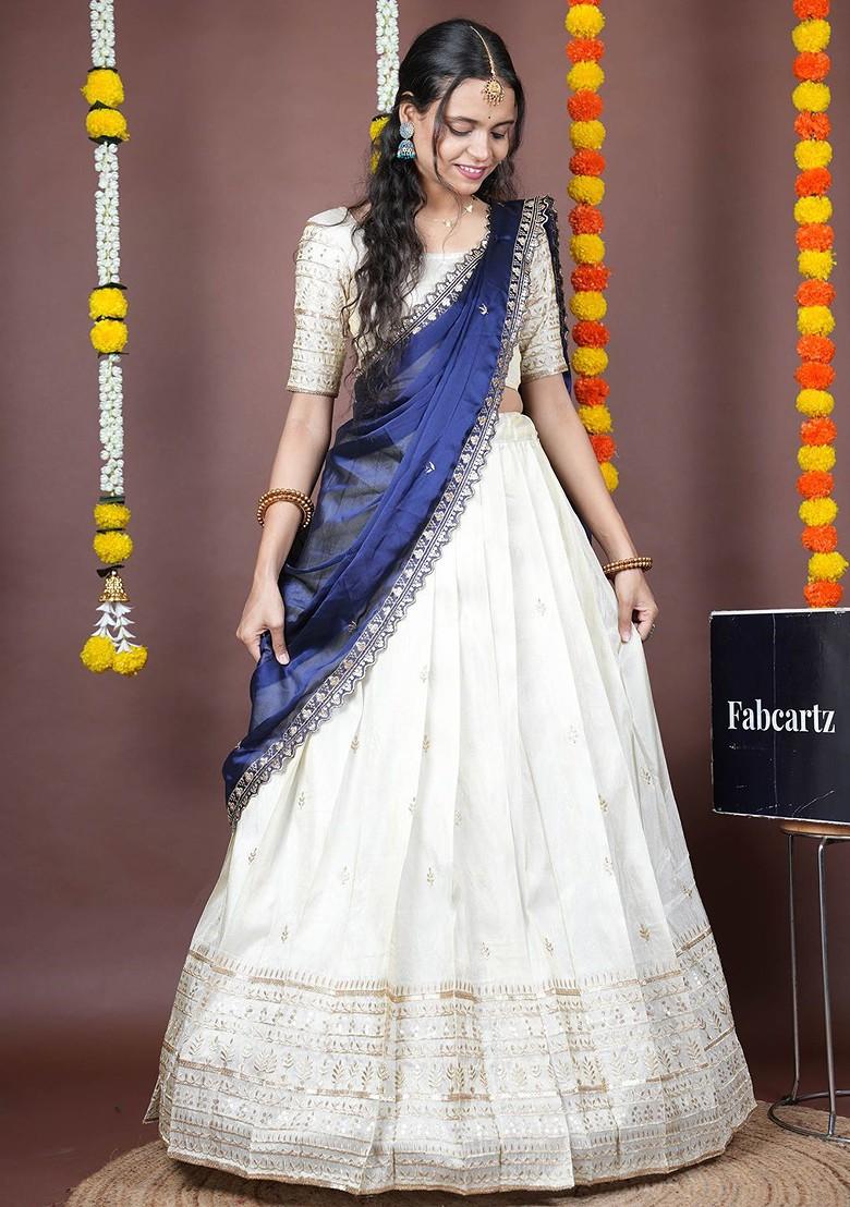 Navy Blue Emboridered Blended Lehenga Choli - Indya