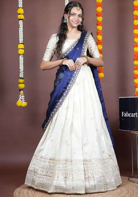 Navy Blue Emboridered Blended Lehenga Choli