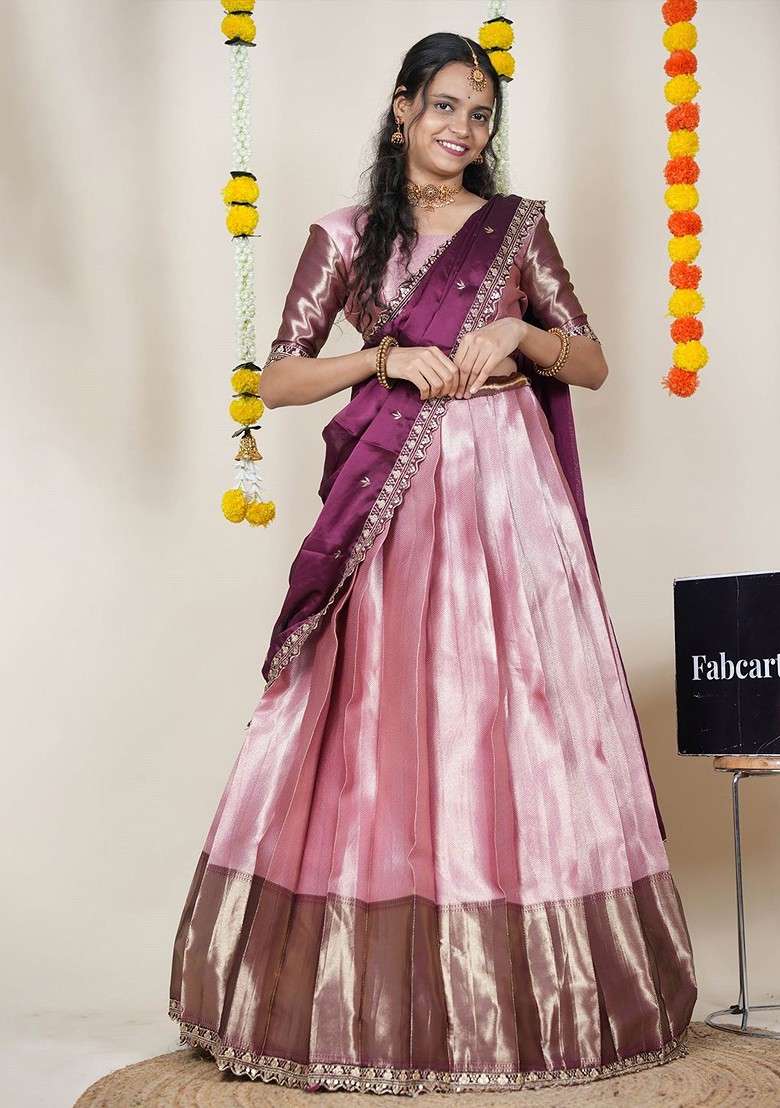 Pink Emboridered Blended Lehenga Choli - Indya