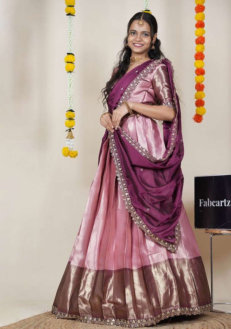 Pink Emboridered Blended Lehenga Choli - Indya