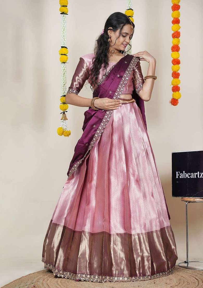 Pink Emboridered Blended Lehenga Choli - Indya