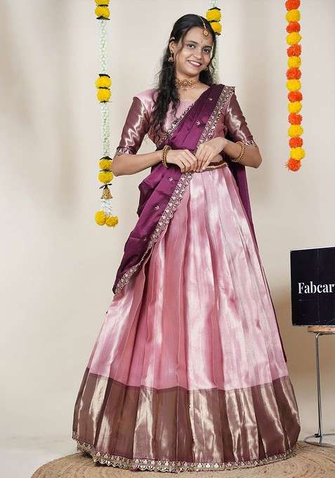 Pink Emboridered Blended Lehenga Choli