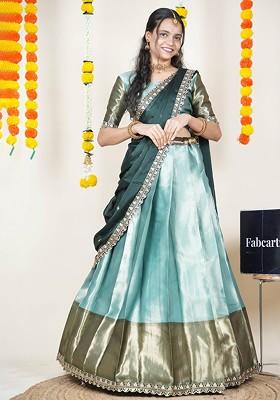 Sea Green Woven Design Blended Lehenga Choli
