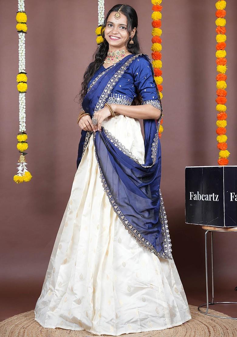 Navy Blue Emboridered Blended Lehenga Choli - Indya