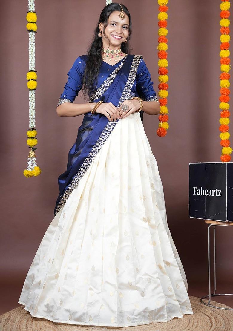 Navy Blue Emboridered Blended Lehenga Choli - Indya