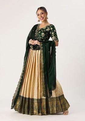 Cream Emboridered Blended Lehenga Choli