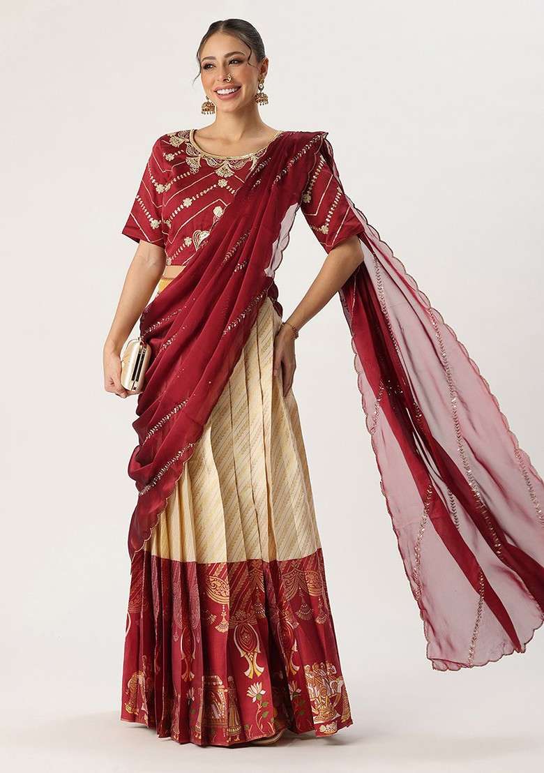 Maroon Emboridered Blended Lehenga Choli - Indya