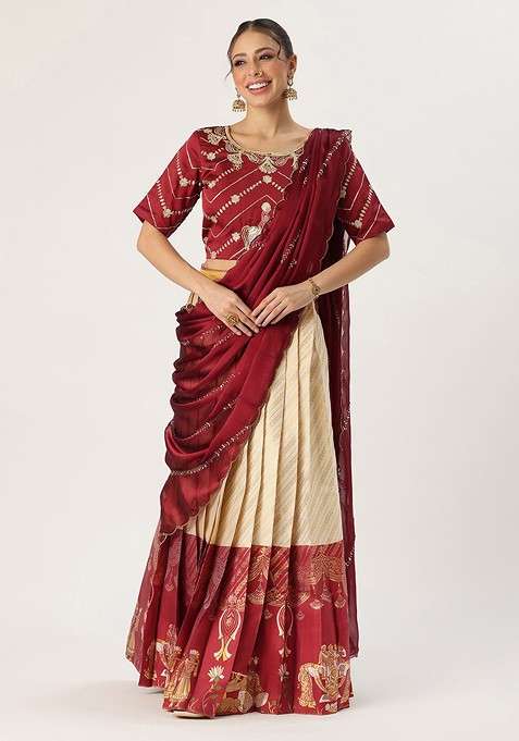 Maroon Emboridered Blended Lehenga Choli