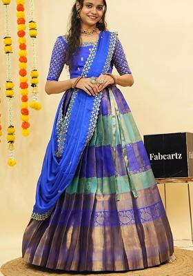 Sea Green Zari Work Blended Lehenga Choli