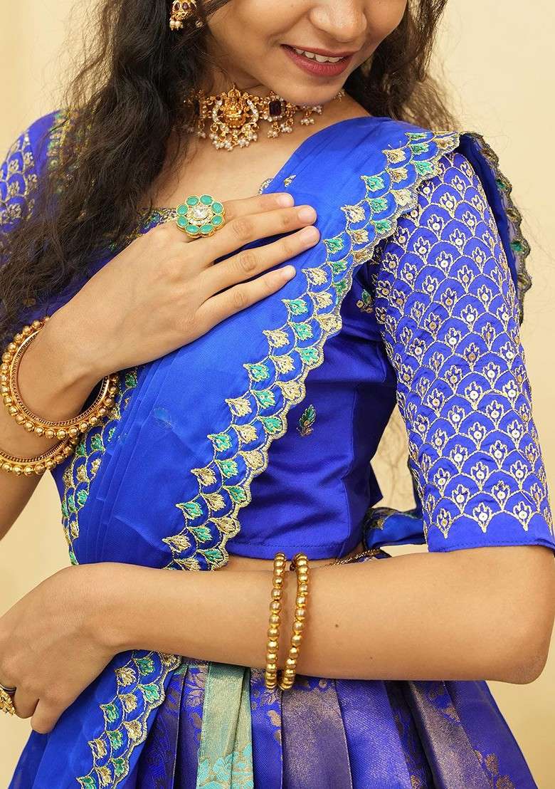 Sea Green Zari Work Blended Lehenga Choli - Indya