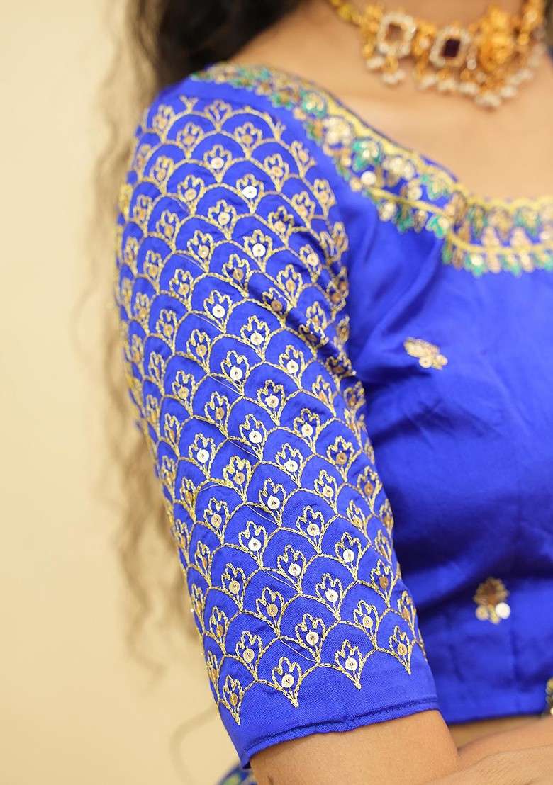 Sea Green Zari Work Blended Lehenga Choli - Indya
