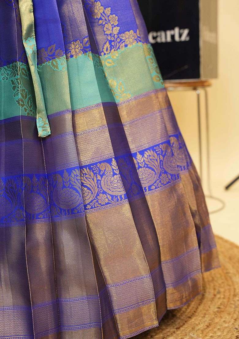 Sea Green Zari Work Blended Lehenga Choli - Indya