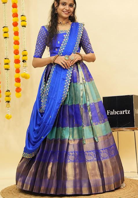 Sea Green Zari Work Blended Lehenga Choli