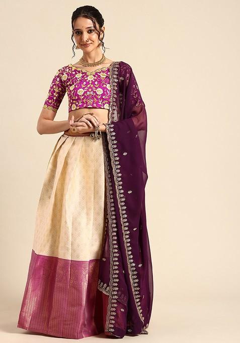Cream Emboridered Blended Lehenga Choli — view on Indya