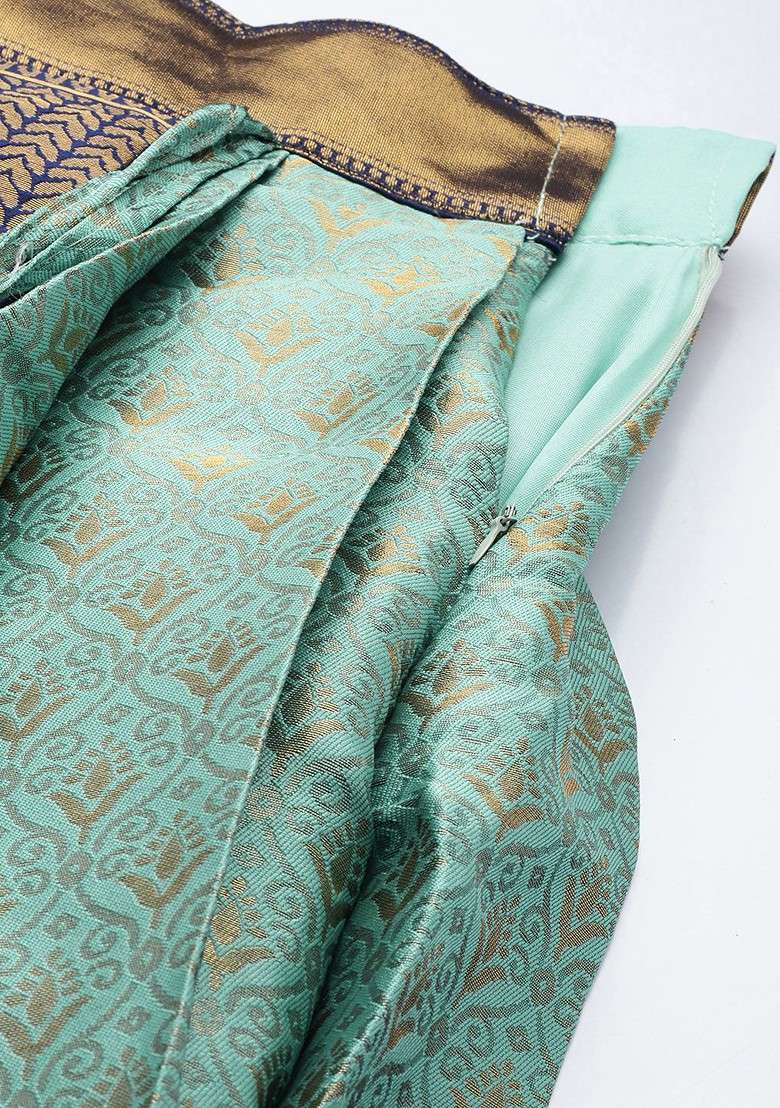 Sea Green Emboridered Blended Lehenga Choli - Indya