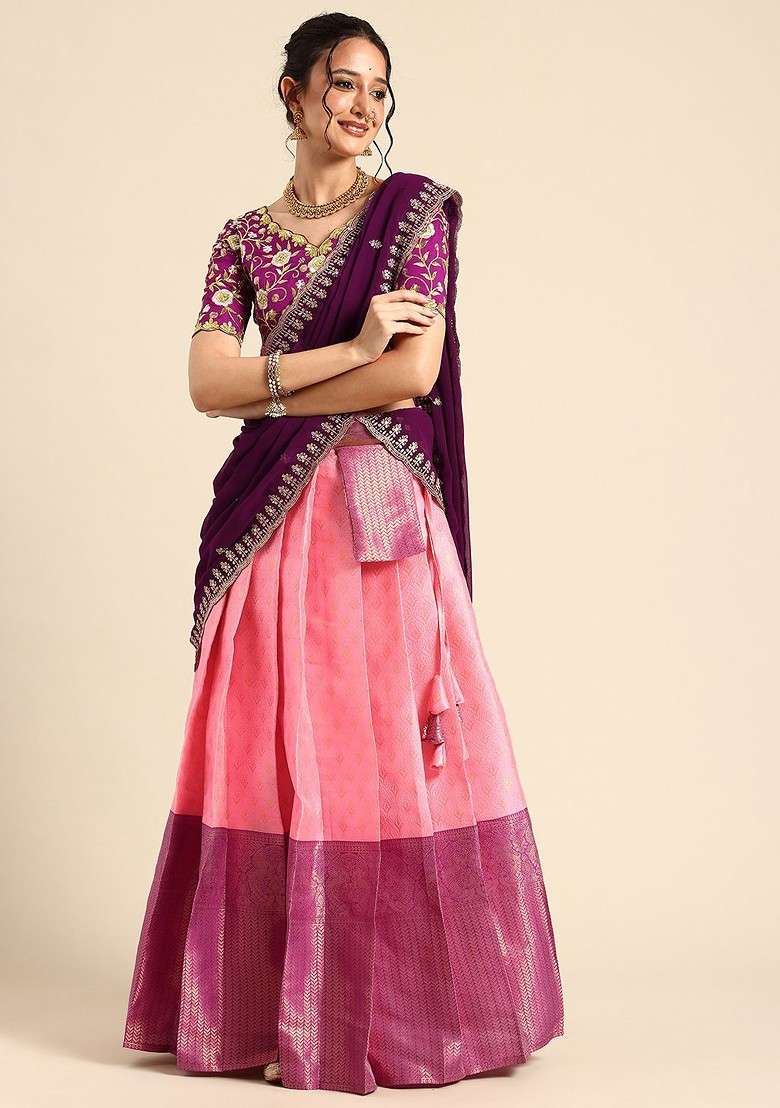 Pink Emboridered Blended Lehenga Choli - Indya