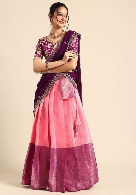 Pink Emboridered Blended Lehenga Choli