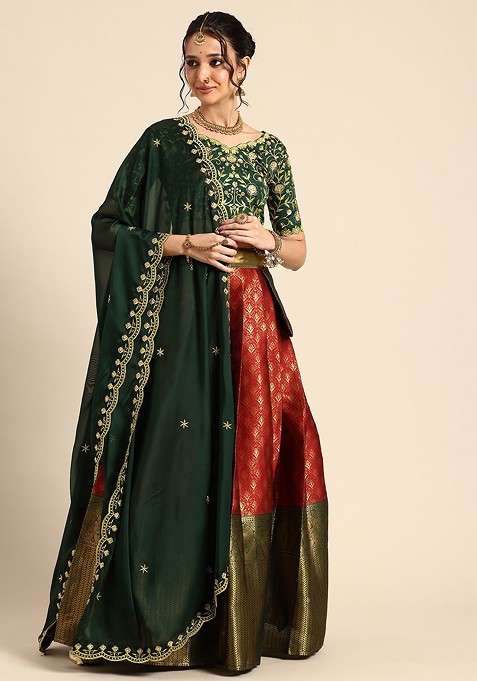 Maroon Emboridered Blended Lehenga Choli