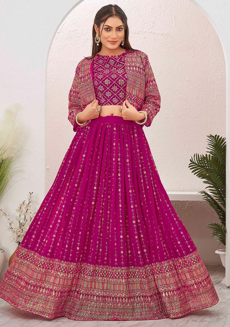 Pink Emboridered Blended Lehenga Choli