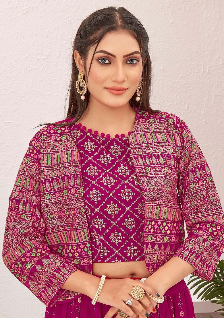 Pink Emboridered Blended Lehenga Choli
