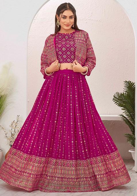 Pink Emboridered Blended Lehenga Choli
