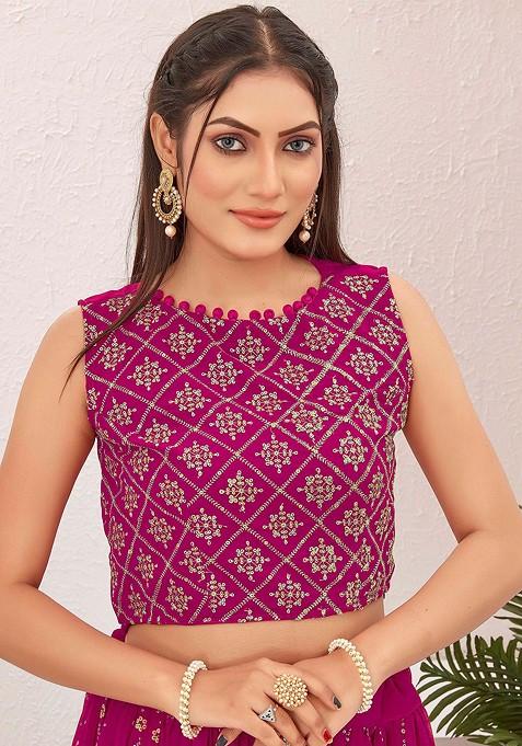 Pink Emboridered Blended Lehenga Choli