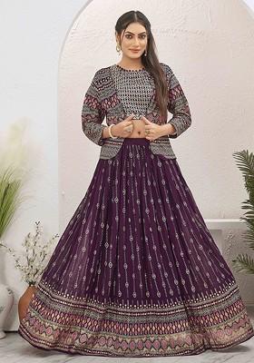 Burgundy Emboridered Blended Lehenga Choli