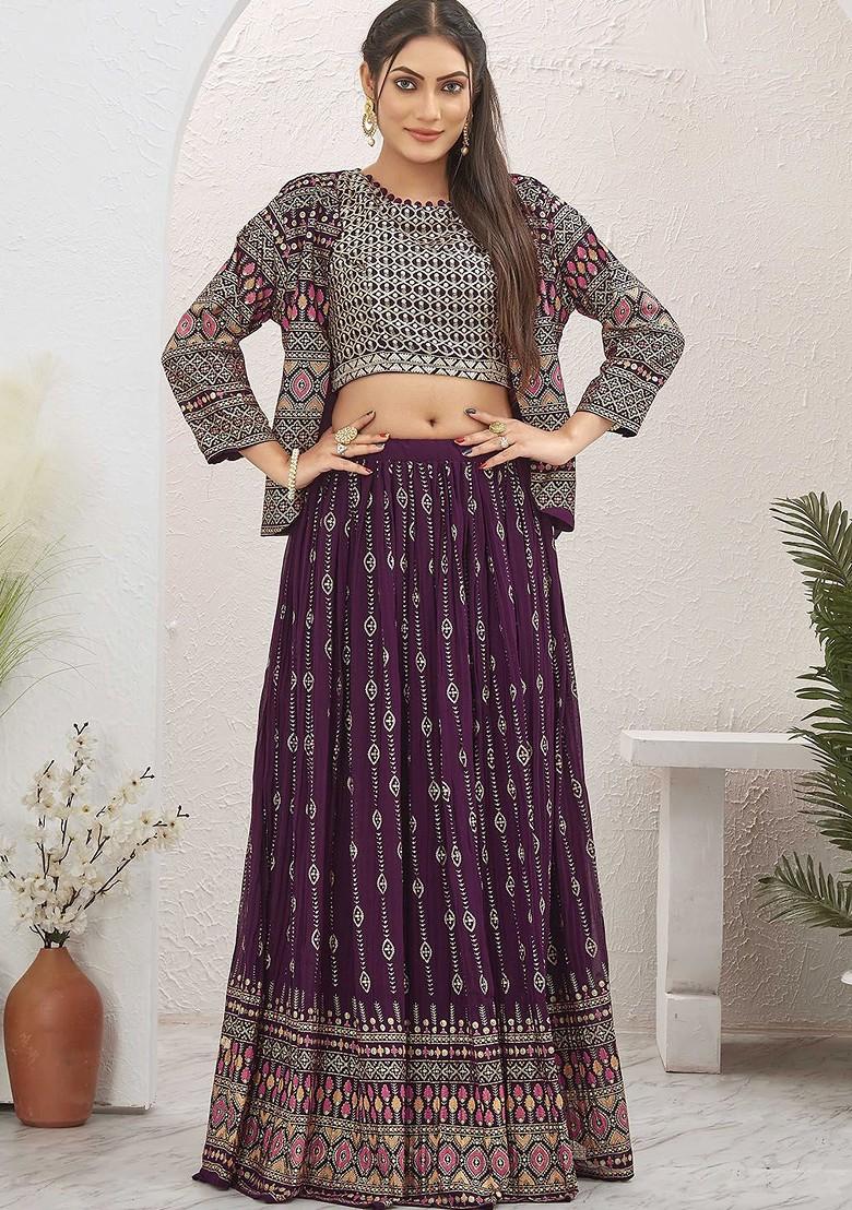 Burgundy Emboridered Blended Lehenga Choli - Indya