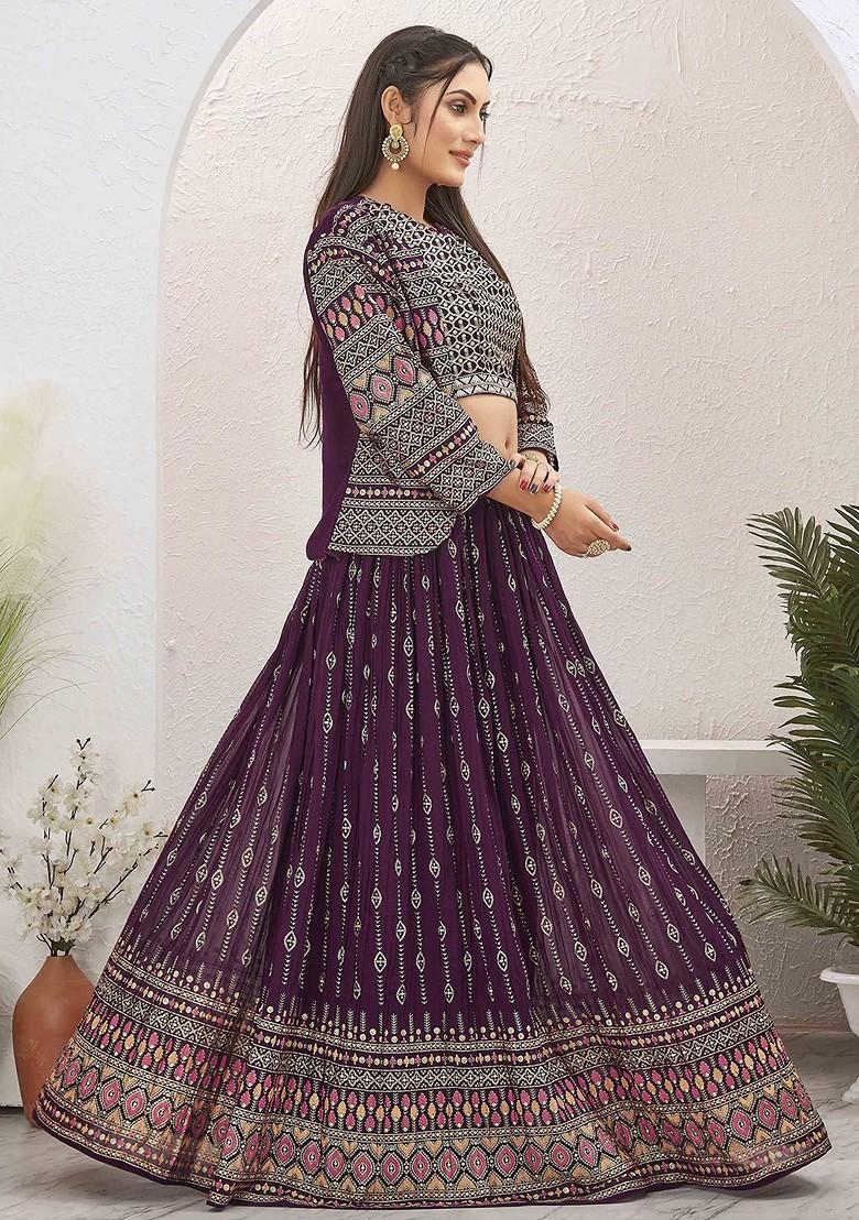 Burgundy Emboridered Blended Lehenga Choli - Indya